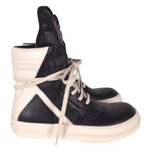 Rick Owens Geobasket US 4 EU 34 Womens 2.5Y Youth Black Milk Leather $805